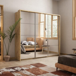Arte Lux 27 - 3 Mirrored Sliding Door Wardrobe In Oak Shetland - W2400mm H2190mm D590mm, Sleek And Spacious - thumbnail 1