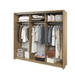 Arte Lux 27 - 3 Mirrored Sliding Door Wardrobe In Oak Shetland - W2400mm H2190mm D590mm, Sleek And Spacious - thumbnail 4