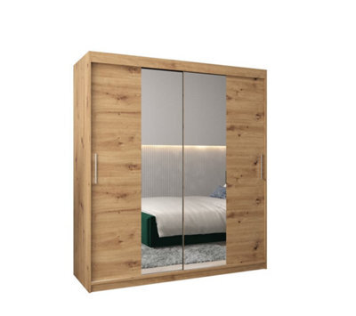 Arte Tokyo 01 Contemporary Mirrored 2 Sliding Door Wardrobe 9 Shelves 2 Rails Oak Artisan Effect (H)2000mm (W)1800mm (D)620mm - image 1