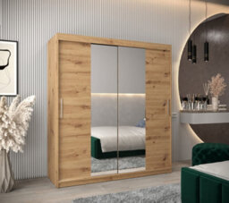Arte Tokyo 01 Contemporary Mirrored 2 Sliding Door Wardrobe 9 Shelves 2 Rails Oak Artisan Effect (H)2000mm (W)1800mm (D)620mm - thumbnail 2