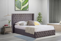 4Ft6 Comfy Living Winged Plush Velvet Fabric Ottoman Storage Bed Frame With Headboard In Dark Grey - thumbnail 1