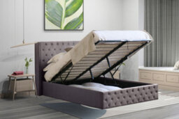 4Ft6 Comfy Living Winged Plush Velvet Fabric Ottoman Storage Bed Frame With Headboard In Dark Grey - thumbnail 2