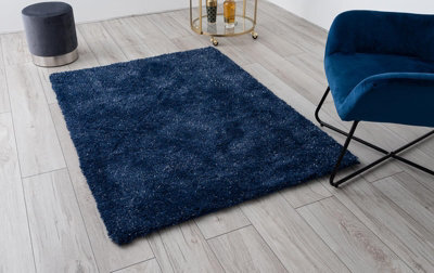 A.unique Home Rome Sparkle Shaggy Living Room Bedroom Rug 110Cm X 150Cm - Ultra-Soft 1050Gsm - 2.5Cm Low Pile Shaggy Rug - Navy - image 1