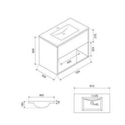 Homestylestore Black Grey 810mm Wall Hung Bathroom Vanity Unit Open Shelf With Led Light - thumbnail 2