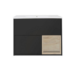 Homestylestore Black Grey 810mm Wall Hung Bathroom Vanity Unit Open Shelf With Led Light - thumbnail 1