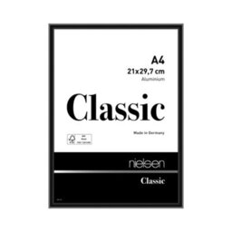 Nielsen Classic Polished Black Aluminium Picture Frame A4, 21X29.7Cm - With Float Glass And Push/turn Clips