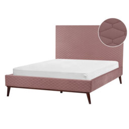 Beliani Bed Velvet Bayonne 140 X 200 Cm (Eu Double) Pink