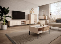 Arte Rave Contemporary Coffee Table 2 Drawers Beige & Oak Viking Effect (H)450mm (W)970mm (D)600mm - thumbnail 5