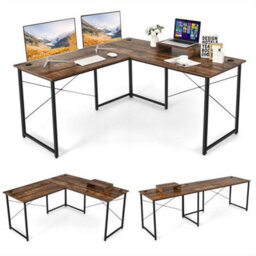 L Shaped Corner Computer Desk Reversible Study Writing Desk Workstation 2 Person - thumbnail 1