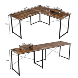 L Shaped Corner Computer Desk Reversible Study Writing Desk Workstation 2 Person - thumbnail 2