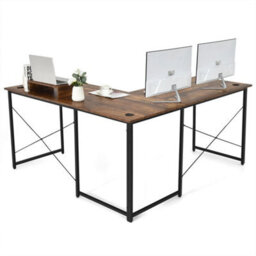 L Shaped Corner Computer Desk Reversible Study Writing Desk Workstation 2 Person - thumbnail 4