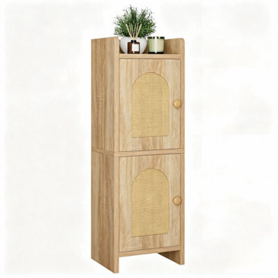 Oira Small Bathroom Storage Cabinet Toilet Paper Storage Holder Floor Cabinet, Rattan Door, With Adjustable Shelves - image 1