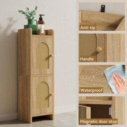 Oira Small Bathroom Storage Cabinet Toilet Paper Storage Holder Floor Cabinet, Rattan Door, With Adjustable Shelves - thumbnail 8