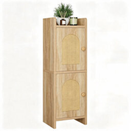 Oira Small Bathroom Storage Cabinet Toilet Paper Storage Holder Floor Cabinet, Rattan Door, With Adjustable Shelves - thumbnail 1