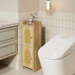 Oira Small Bathroom Storage Cabinet Toilet Paper Storage Holder Floor Cabinet, Rattan Door, With Adjustable Shelves - thumbnail 2