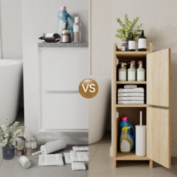 Oira Small Bathroom Storage Cabinet Toilet Paper Storage Holder Floor Cabinet, Rattan Door, With Adjustable Shelves - thumbnail 6