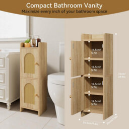 Oira Small Bathroom Storage Cabinet Toilet Paper Storage Holder Floor Cabinet, Rattan Door, With Adjustable Shelves - thumbnail 3