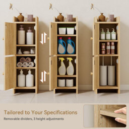 Oira Small Bathroom Storage Cabinet Toilet Paper Storage Holder Floor Cabinet, Rattan Door, With Adjustable Shelves - thumbnail 4