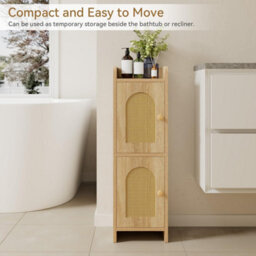 Oira Small Bathroom Storage Cabinet Toilet Paper Storage Holder Floor Cabinet, Rattan Door, With Adjustable Shelves - thumbnail 7