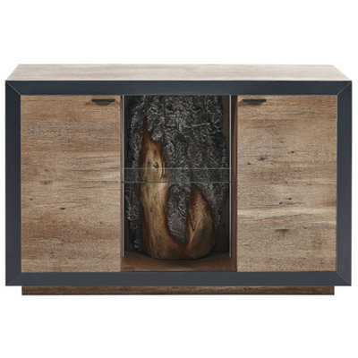 Wyld And Coco 2-Door Sideboard, Light Brown And Black Mdf, Led Stump Light, Glass Shelf, 120X42X75Cm - image 1