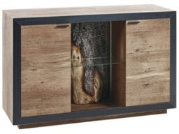 Wyld And Coco 2-Door Sideboard, Light Brown And Black Mdf, Led Stump Light, Glass Shelf, 120X42X75Cm - thumbnail 3