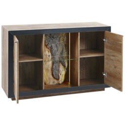 Wyld And Coco 2-Door Sideboard, Light Brown And Black Mdf, Led Stump Light, Glass Shelf, 120X42X75Cm - thumbnail 6