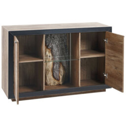 Wyld And Coco 2-Door Sideboard, Light Brown And Black Mdf, Led Stump Light, Glass Shelf, 120X42X75Cm - thumbnail 5