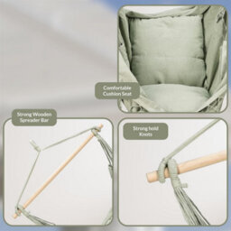 Geezy Green Hammock Hanging Swing Chair Indoor Outdoor Rope Seat Integrated Cushioning - thumbnail 4