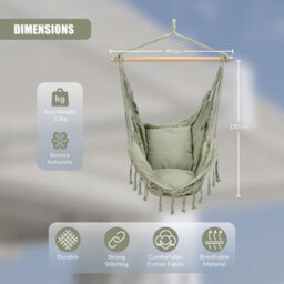 Geezy Green Hammock Hanging Swing Chair Indoor Outdoor Rope Seat Integrated Cushioning - thumbnail 3