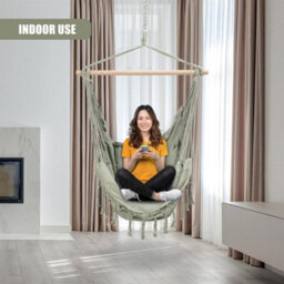 Geezy Green Hammock Hanging Swing Chair Indoor Outdoor Rope Seat Integrated Cushioning - thumbnail 6