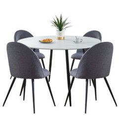 Hallowood Furniture Cullompton Large Round White Marble Effect Dining Table 120Cm With 4 Curved-Back Grey Fabric Chairs - thumbnail 8