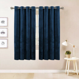 Oxford Homeware Eyelet Velvet Curtains Navy Fully Lined Blackout Thermal Insulated Eyelet Curtains Pair (W)117Cm X (L)137Cm
