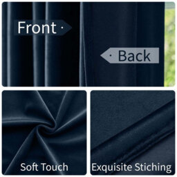 Oxford Homeware Eyelet Velvet Curtains Navy Fully Lined Blackout Thermal Insulated Eyelet Curtains Pair (W)117Cm X (L)137Cm - thumbnail 3