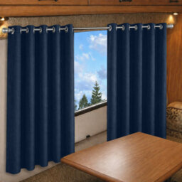 Oxford Homeware Eyelet Velvet Curtains Navy Fully Lined Blackout Thermal Insulated Eyelet Curtains Pair (W)117Cm X (L)137Cm - thumbnail 8