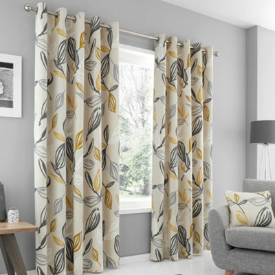 Fusion Ensley 100% Cotton Botanical Print Pair Of Eyelet Curtains - image 1