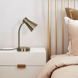 GoodHome Hetange Retro Satin Antique Brass Table Lamp - thumbnail 2