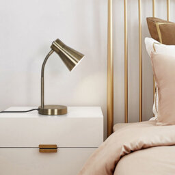 GoodHome Hetange Retro Satin Antique Brass Table Lamp - thumbnail 1