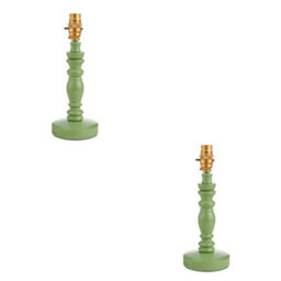 Loops Set Of 2 Elegant Wooden Table Lamp Bases In Satin Cotswold Green With Brass Accents