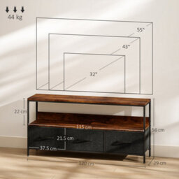 Wyld Haus Avasoro 120Cm Rustic Brown Tv Storage Unit With 3 Fold-Down Fabric Drawers - Fits Up To 55-Inch Tvs - thumbnail 3