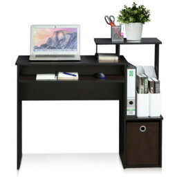 Walplus Furinno Econ Multipurpose Home Office Computer Writing Desk W/bin, Dark Walnut - thumbnail 1