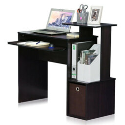 Walplus Furinno Econ Multipurpose Home Office Computer Writing Desk W/bin, Dark Walnut - thumbnail 2