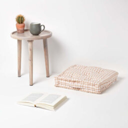 Homescapes Cotton Gingham Check Beige Floor Cushion, 50 X 50 Cm - thumbnail 2