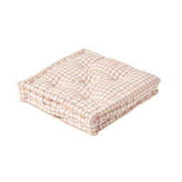 Homescapes Cotton Gingham Check Beige Floor Cushion, 50 X 50 Cm