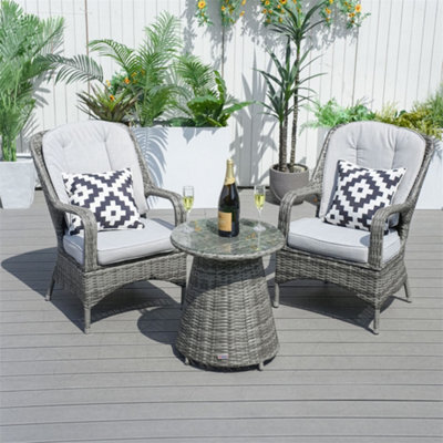 Abrihome 3-Piece Outdoor Rattan Bistro Set - 2 Curved-Arm Chairs, Aluminium Table With 5mm Tempered Glass, Grey - image 1