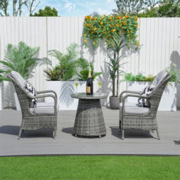 Abrihome 3-Piece Outdoor Rattan Bistro Set - 2 Curved-Arm Chairs,  Aluminium Table With 5mm Tempered Glass, Grey - thumbnail 7