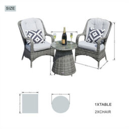 Abrihome 3-Piece Outdoor Rattan Bistro Set - 2 Curved-Arm Chairs,  Aluminium Table With 5mm Tempered Glass, Grey - thumbnail 5