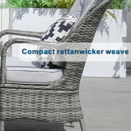 Abrihome 3-Piece Outdoor Rattan Bistro Set - 2 Curved-Arm Chairs,  Aluminium Table With 5mm Tempered Glass, Grey - thumbnail 3