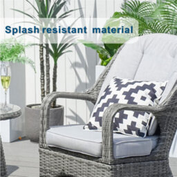 Abrihome 3-Piece Outdoor Rattan Bistro Set - 2 Curved-Arm Chairs,  Aluminium Table With 5mm Tempered Glass, Grey - thumbnail 2
