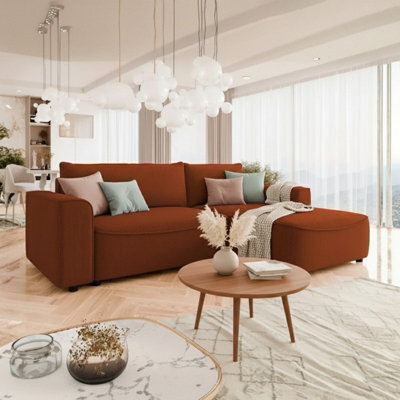 Beliza Corner Sofa Bed Has Storage Dl Folding Mechanism 150 And 208 Cm Sleeping Area Upholstered L Shape Sofa Terracotta Right - image 1