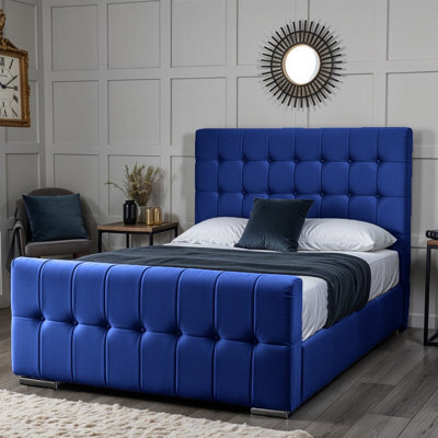 UKBEDFURNITURE Orlando Blue Plush Valvet Upholstered Bed Frame Only- Blackboard - 48 Inch Headboard - image 1